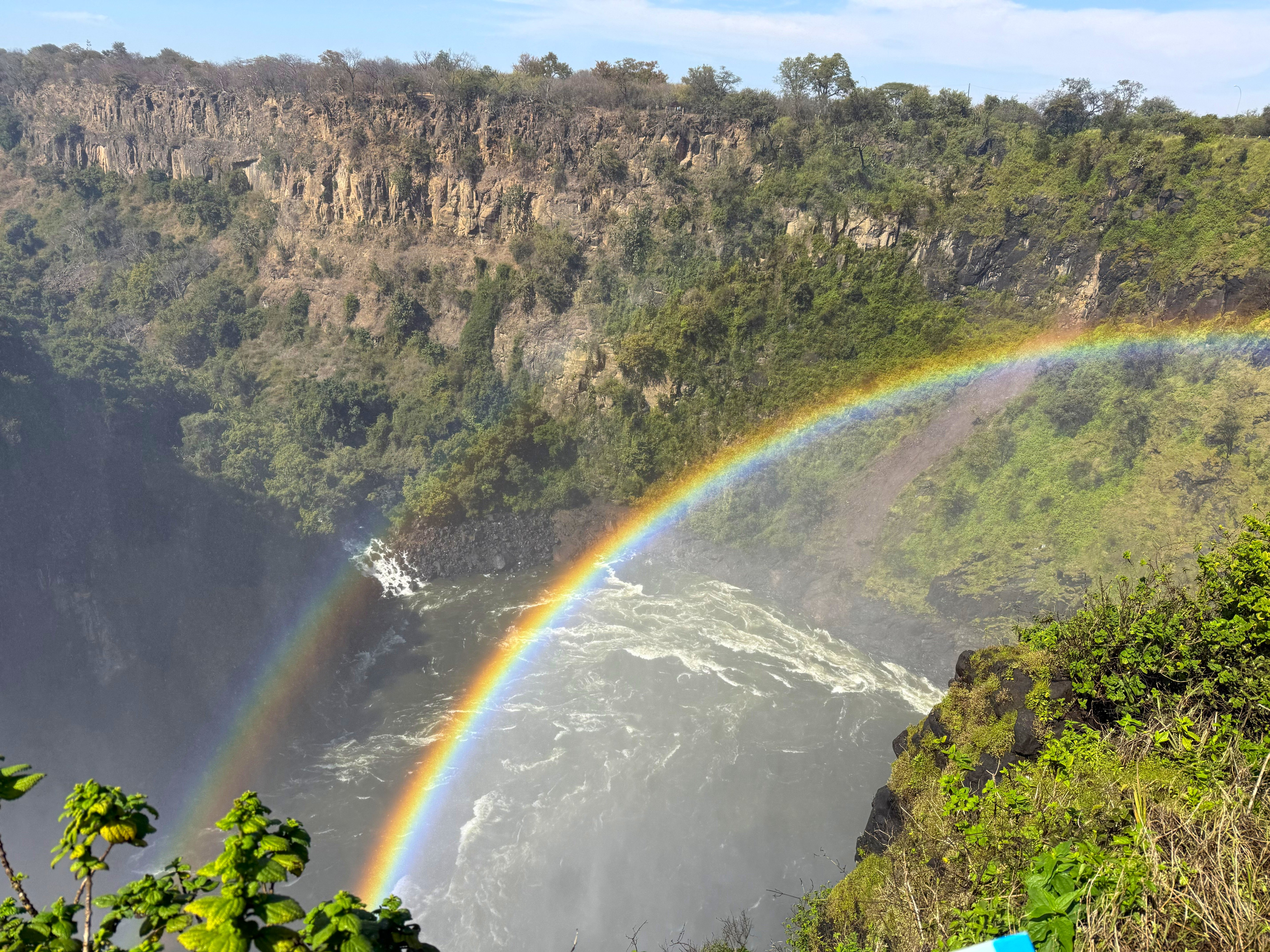 The rainbow, which is not an occasional bonus here — it is more or less always on, wherever the spray meets the sun.