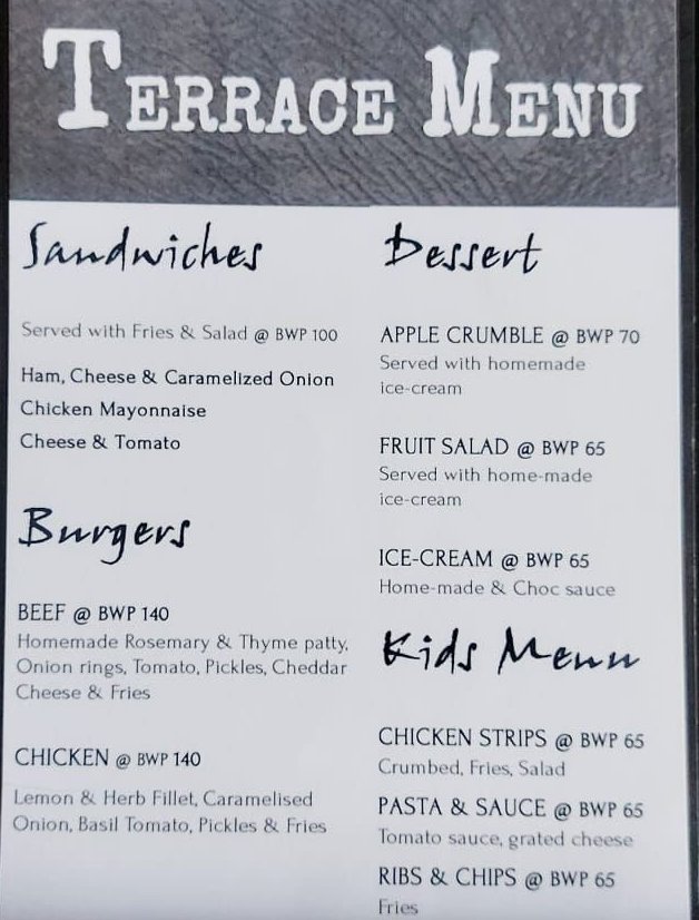 The menu Dylan passed around on the bus. Most of us picked the burger.